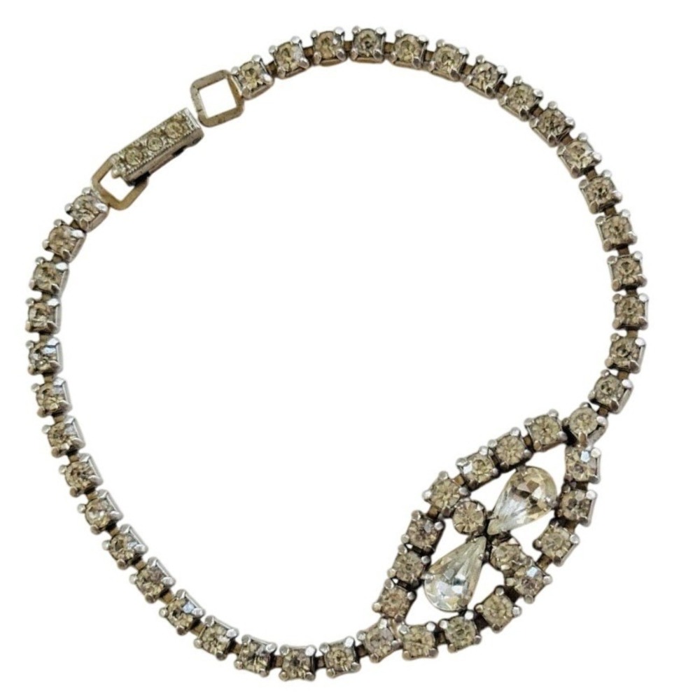 Joseph Wiesner Signed Bracelet VTG Crystal‎ Clear Rhinestone Silver Sparkly 7"